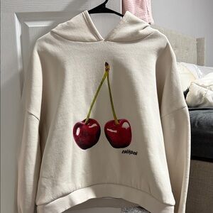 Edikted Casual Cream Hoodie Sweater with Cherry Graphic
